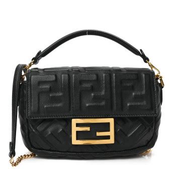 FENDI Nappa FF 1974 Embossed Mini Baguette Black